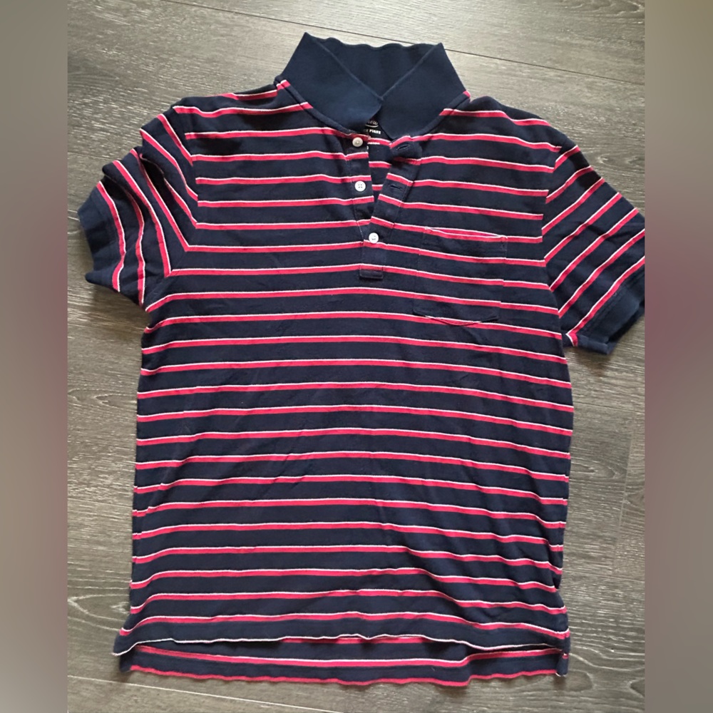 J. Crew Polo | shirt sleeve | striped | Medium | stretch pique | blue & red